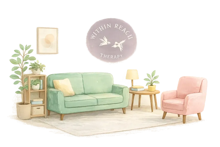 Illustration of the warm, welcoming therapy office at Within Reach Therapy in Ramsey, NJ