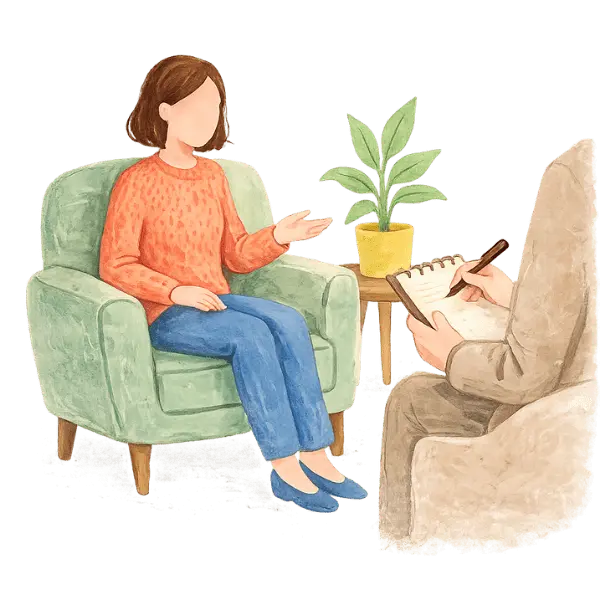 Illustration of a client speaking openly during a one on one individual therapy session with a therapist in Ramsey NJ and Bergen County