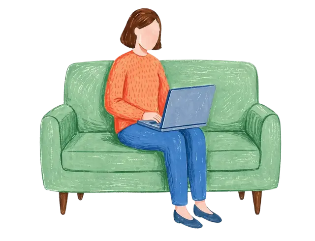 Illustration of a person on a laptop attending an online therapy session in Ramsey NJ and Bergen County at Within Reach Therapy