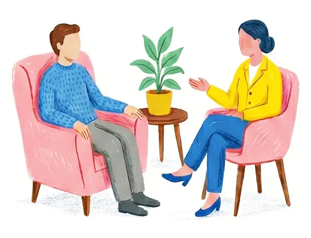 Illustration of a client and therapist in conversation during an individual therapy session in Ramsey NJ and Bergen County
