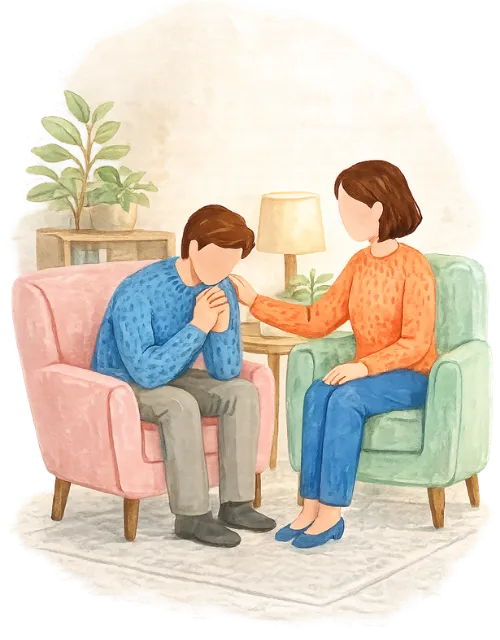 Illustration of a therapist in Ramsey NJ offering support to a client during an individual therapy session