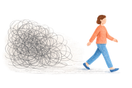 Illustration of a person walking away from a tangled mess, representing breaking patterns through therapy in Ramsey NJ