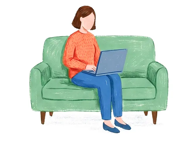 Illustration of a person on a laptop attending an online therapy session at Within Reach Therapy