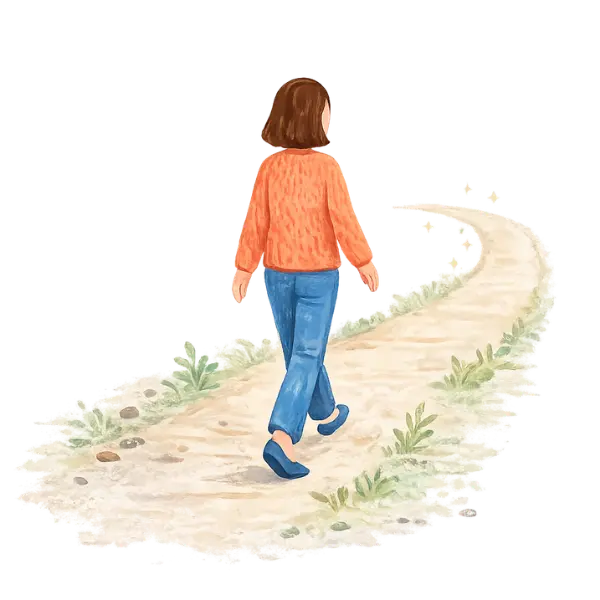 Illustration of a person walking confidently along a winding path, representing the journey of growth and progress through therapy at Within Reach Therapy